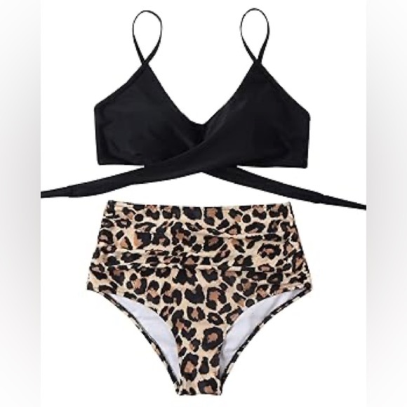 Women Cross Wrap Halter Bikini Set High Waisted Push Up Two Piece Swimsuits XL - Picture 5 of 6